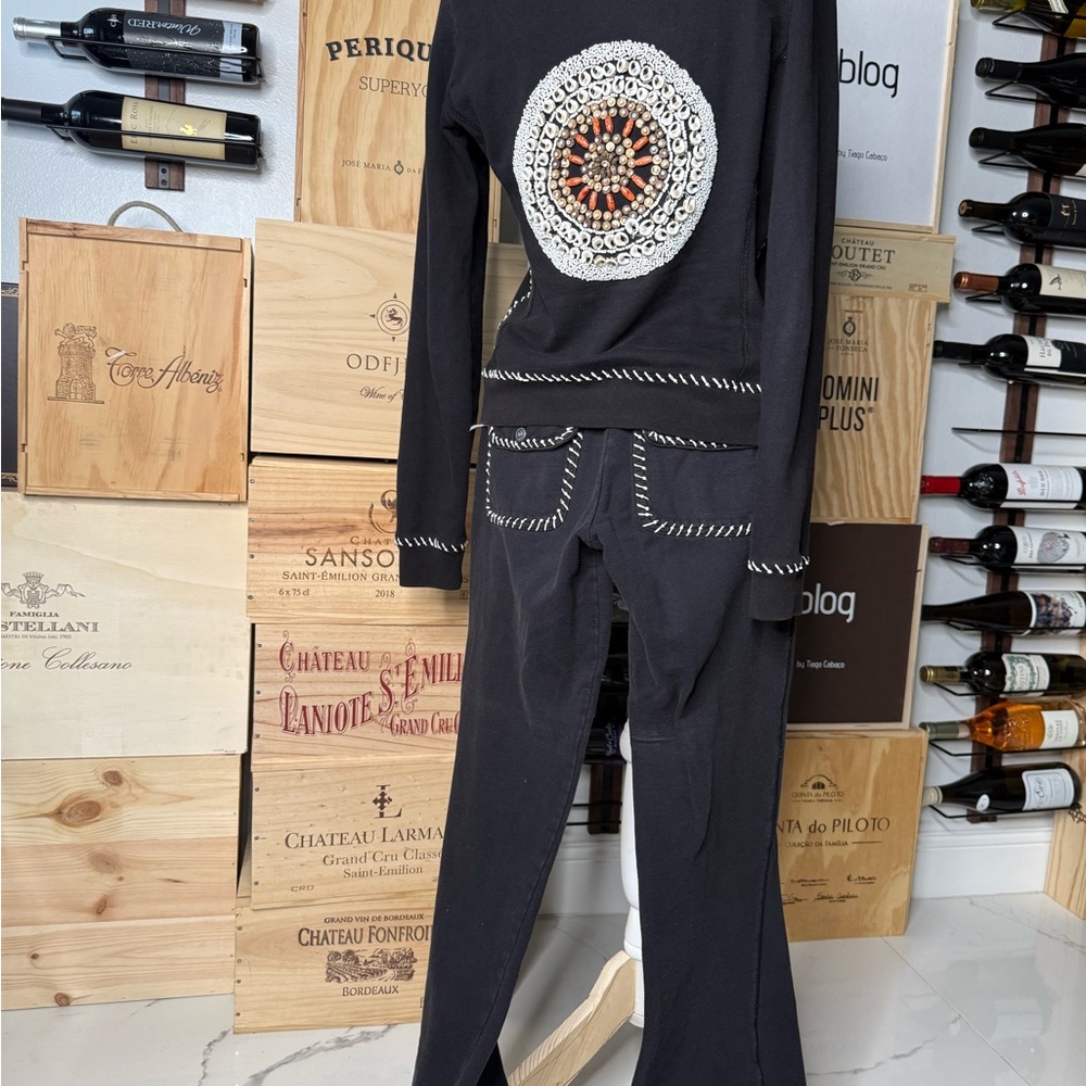 TWISTED HEART Black Embellished Jumpsuit with White & Orange Medallion